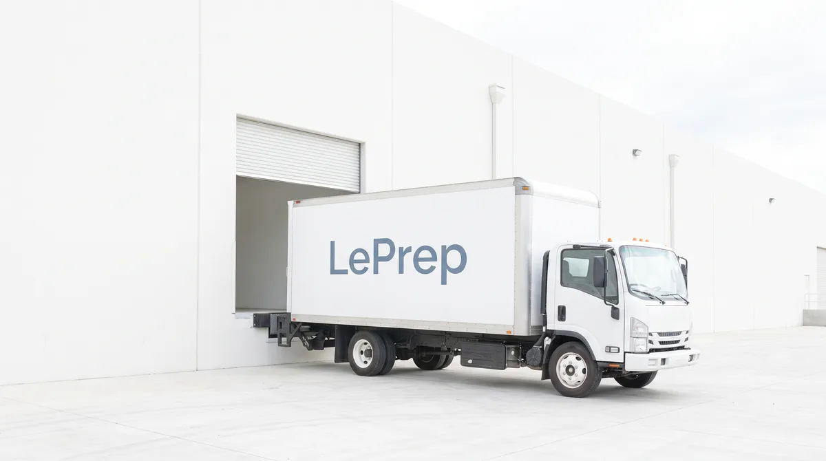 Weißer LePrep-Lkw an einem geöffneten Ladetor